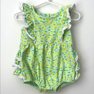 Serendipity Ruffle Green Bubble with Yellow Flowers.  Size 9M.